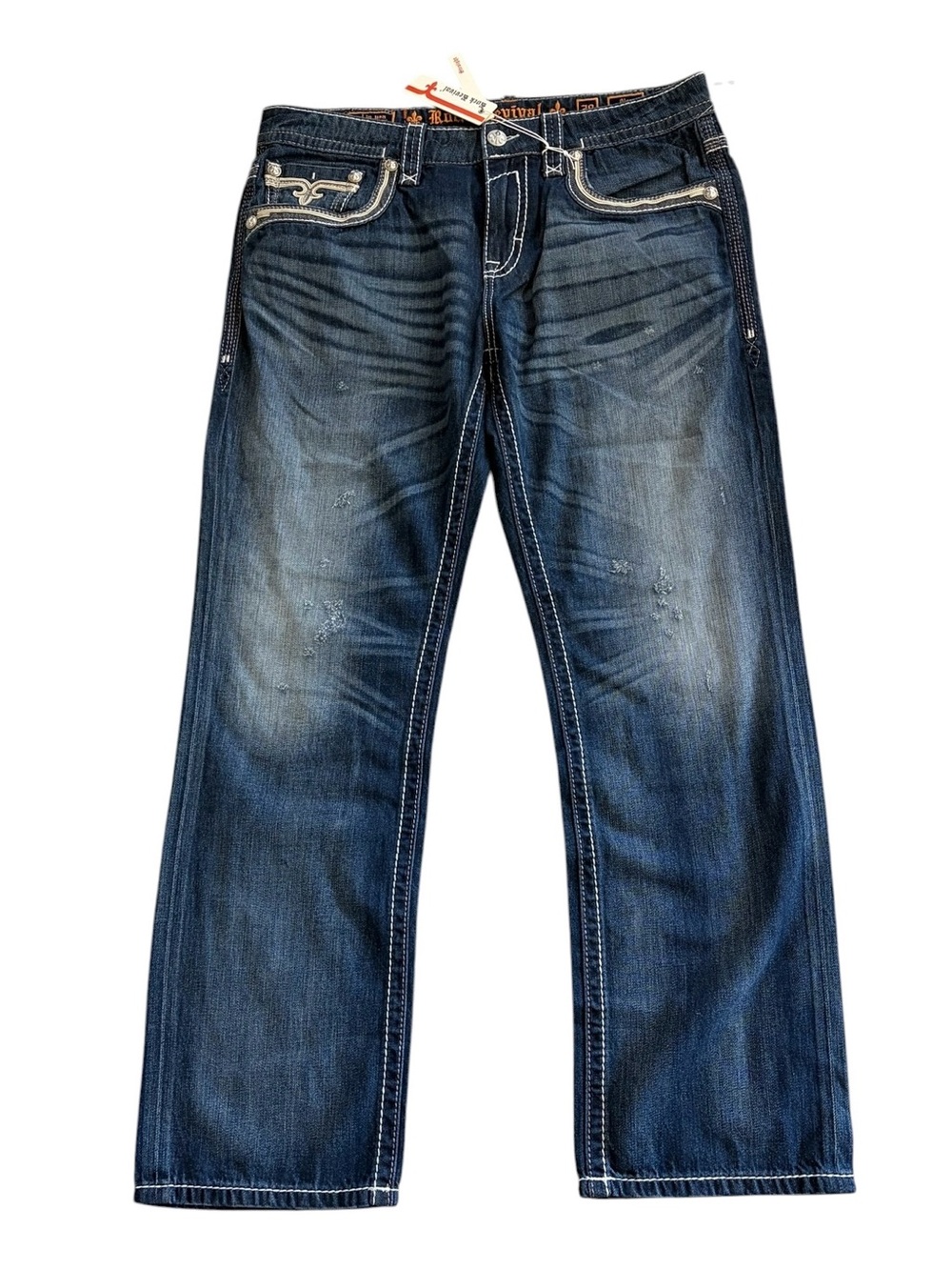 Rock Revival Men’s Indigo Blue Embroidered Back Pocket Straight Jeans Sz 38 - Picture 6 of 13